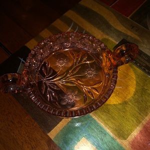 Vintage peach cut glass compote 9 1/2 x 1  1/2